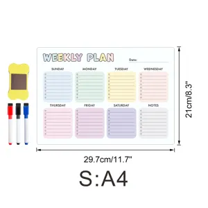 Magnetischer Wochenplaner für Kühlschrank, A4 Whiteboard Kalender mit 3 Stiften und Wischer.