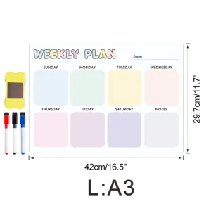 Wochenplan magnetische Tafel Kühlschrank Kalender mit Stiften und Radierer, A3 42x29,7cm
