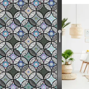 PVC kleurrijke vintage mandala elektrostatische glasraamfolie verwijderbare matte sticker