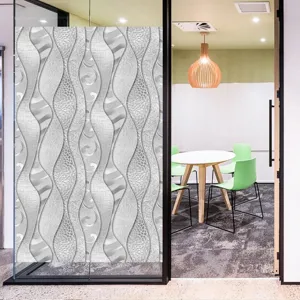 Gedetailleerd weergave van retro golfpatroon PVC mat statische raamfolie voor kantoor glas.