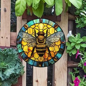 Decoración colgante de abeja de vidrio tintado cartel de jardín al aire libre pared