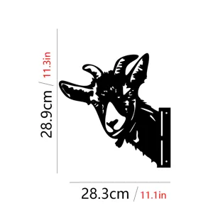 Metal goat garden art detail view showing product dimensions and cutout silhouette design.