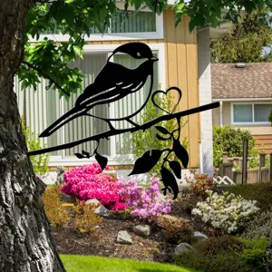 Metal garden bird tree insert iron art outdoor yard decoration silhouette plant stake