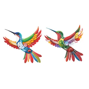 Colorful metal hummingbird wall art hanging decor for outdoor garden fence and home