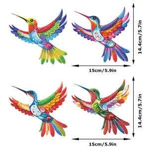 Colorful metal hummingbird wall art set of 4, outdoor garden fence hanging decor 15x14.4cm.