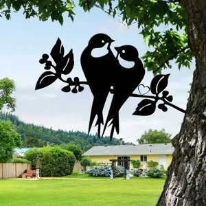 Outdoor metal bird silhouette tree branch art decor, garden silhouette metal ornament.