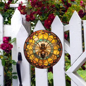 Letrero colgante de vidrieras de abeja de metal para jardín exterior decoración de pared