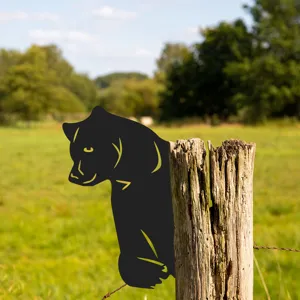Metal bear garden stake silhouette outdoor yard fence decor iron art animal lawn ornament
