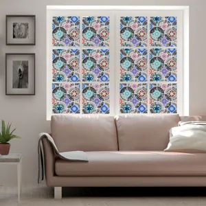 Decoratieve kleurrijke mandala statische klevende raamfolie voor privacy en glas.
