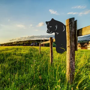 Metal bear garden stake silhouette fence insert outdoor yard lawn decor black animal art