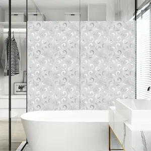Statische PVC raamfolie met mat wervelpatroon voor optimale privacy in de badkamer.