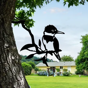 Metal bird tree silhouette garden stake black iron art outdoor yard fence decor sculpture