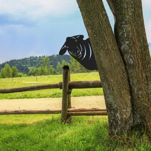 Metal sheep tree insert for garden decoration, outdoor iron animal silhouette art statue.