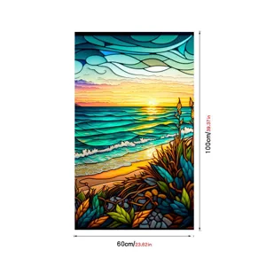 Stained glass window film sunset ocean beach static cling PVC decorative privacy sticker