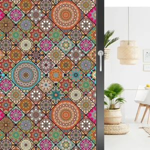 Kleurrijke vintage mandala statische vensterglasfolie verwijderbare matte decoratieve sticker