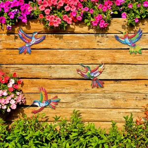 Colorful metal hummingbird wall art outdoor garden fence hanging decoration sculpture 4pcs
