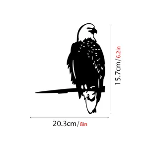 Metal eagle garden stake detail view, black silhouette animal art decor, 20x15cm size spec