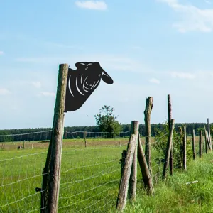 Metal black sheep garden stake fence peeper outdoor yard art metal decoration piece