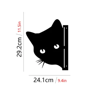 Black metal cat garden decor silhouette, outdoor fence tree insert, size 29.2x24.1cm.