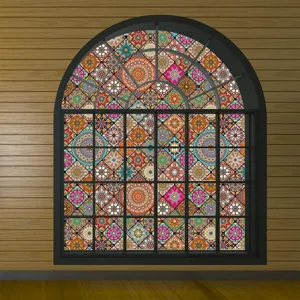 Kleurrijke retro mandala raamfolie statische glassticker mat decoratieve raamfolie 90cm
