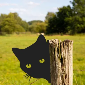 Metal black cat garden stake silhouette for outdoor yard and lawn decoration detail
