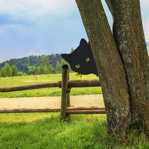 Metal black cat garden stake silhouette outdoor tree art decor lawn yard ornament