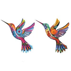 Colorful metal hummingbird wall art hanging decor for garden fence outdoor and indoor home.