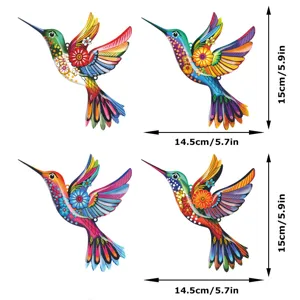 Metal hummingbird wall art detail, colorful painted hanging decor dimensions 14.5x15cm.