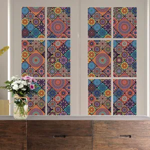 PVC retro mandala raamfolie glassticker detailweergave, kleurrijke glas-in-lood privacyfolie.