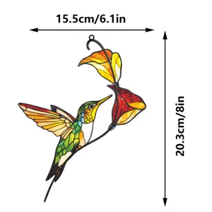 Metal hummingbird stained glass window hanging decoration wall art ornament with floral design