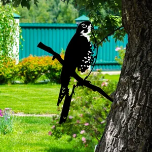 Metal bird tree silhouette garden stake, durable iron art outdoor yard and lawn decoration.