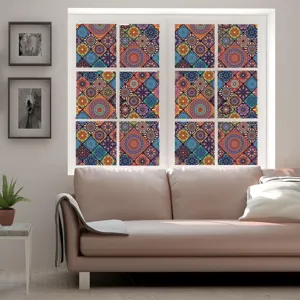 Kleurrijke retro mandala raamfolie, statische PVC glassticker voor huisdecoratie.