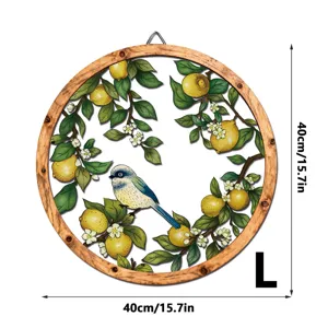 Round wooden metal wall hanging lemon bird decoration home decor 40cm wall art indoor