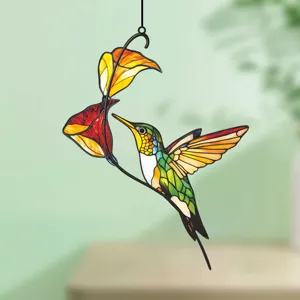 Stained glass hummingbird hanging ornament metal iron art window wall decor craft gift