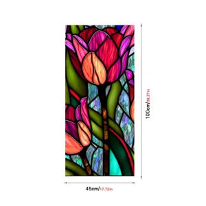 Tulip stained glass window film, static cling PVC decorative privacy sticker for home.