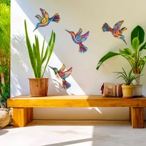 Colorful metal hummingbird wall art hanging decor for home garden fence outdoor patio.