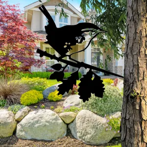 Metal bird tree silhouette art garden decor, outdoor yard metal animal branch ornament.