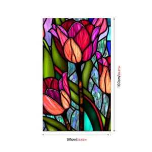 Stained glass window film colorful tulip privacy decorative static cling 60x100cm.