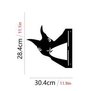 Metal cat silhouette garden stake detail view showing product dimensions for outdoor decor.