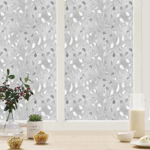 Gedetailleerd uitzicht op gematteerde raamfolie met elegant bladpatroon voor privacyglas.