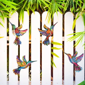 Metal hummingbird wall decor set of 4 outdoor garden fence hanging ornaments sculpture