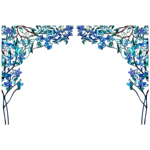 Blue floral stained glass window film decorative privacy sticker for home glass and cabinet door.