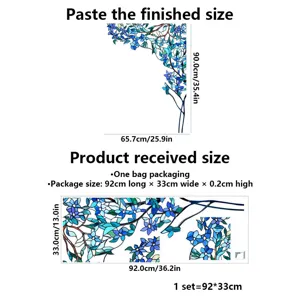 Stained glass blue floral window film static decorative privacy glass sticker size specs