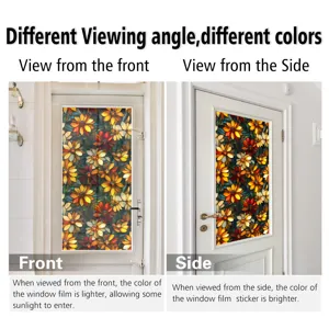 Detailed view of the stained glass window film with floral pattern showing color variance.