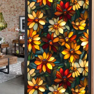 Stained glass window film floral pattern decorative privacy glass sticker for home office