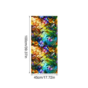 Stained glass window film colorful hummingbird floral static cling privacy glass sticker