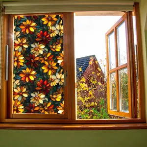 Stained glass window film floral privacy static decorative sticker detailed view for home use.