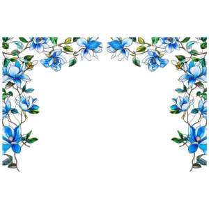 Blue floral stained glass window film decorative privacy sticker for home glass decoration