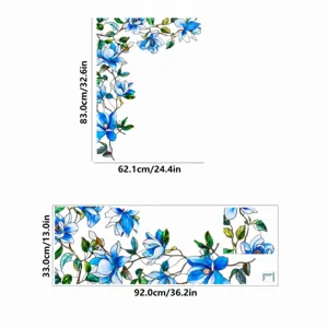 Decorative blue floral stained glass static window film privacy sticker for home decor.
