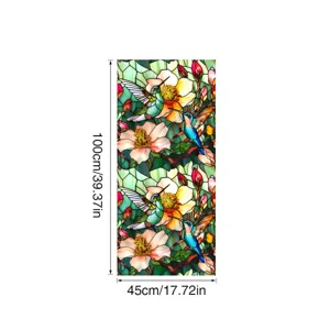 Stained glass window film hummingbird flower static cling privacy glass sticker 45x100cm